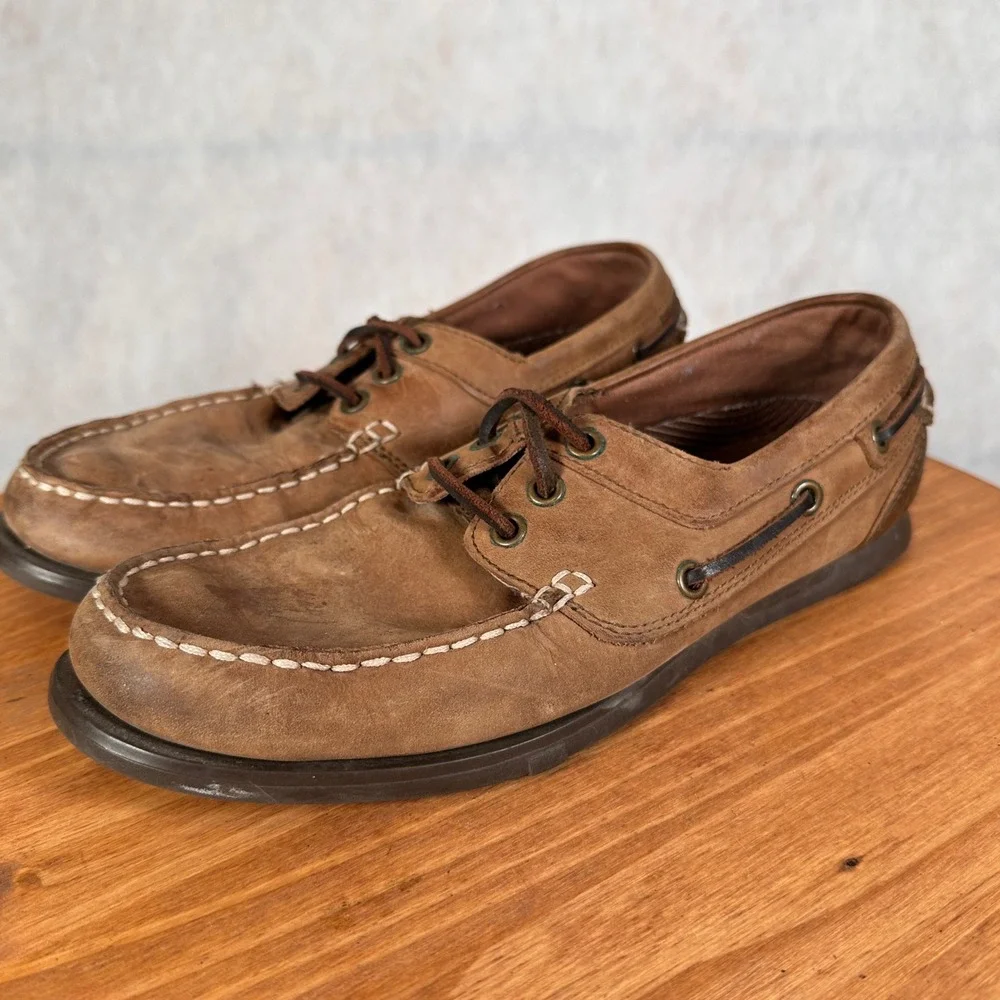 Skechers Boat Shoes Mens Size 8 Brown Good Relaxed Fit Leather Loafers 64765
